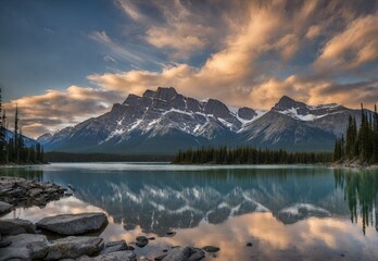 Fototapeta premium Rocky Rhapsody: Jasper National Park's Majestic Mountain Harmony