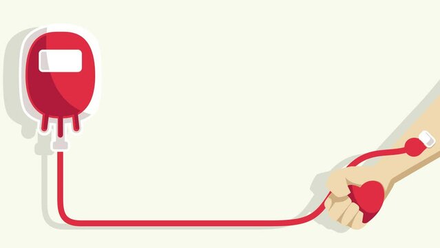 animated illustration footage of people hand donate blood with copy space area. HD and 4K landscape orientation.