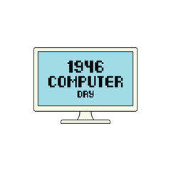 Computer Day pixelated lettering on the monitor. Vector illustration on white background