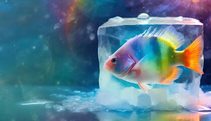 Fish cube on winter background.