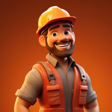 3d cartoon Character of Construction Worker