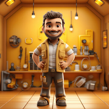 3d cartoon Character of Electrician
