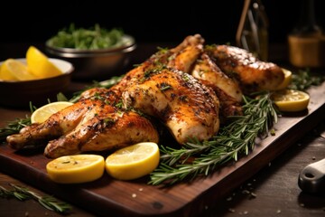 Tasty grilled chicken with thyme and garlic