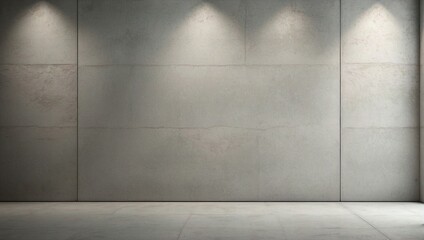 Modern concrete wall with spotlight effects casting triangular shadows on a smooth surface