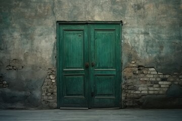 green old closed door house entrance