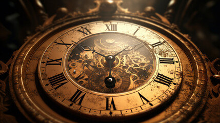 antique clock face with warm golden light