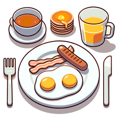 Breakfast vector cartoon set isolated on a white background