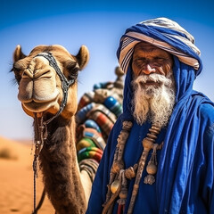 Arab caravanner from the Sahara with his camel - obrazy, fototapety, plakaty