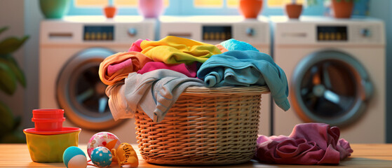Basket colorful clothes washing machines kitchen