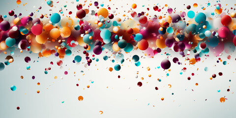 Viele fliegende bunte Konfetti als Hintergrundmotiv im Querformat für Banner, ai generativ