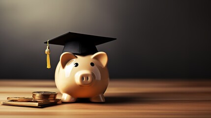 Graduation cap on piggy bank concept for education savings - obrazy, fototapety, plakaty