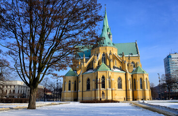 Lodz, Poland, Eastern Europe, Europe -  Cathedral Basilica of Saint Stanislaus Kostka in winter, seen from Stanisława Kostki street © Danuta Hyniewska