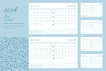 Vector desk calendar 2024 design, week start Monday, vector illustration, calendar layout.