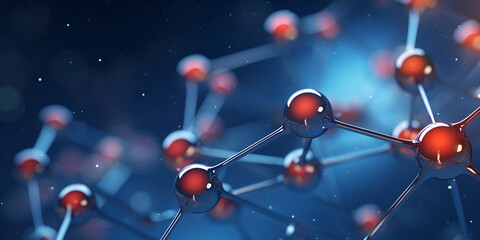 Macro photography of a molecule in microscope clear background, Chemical molecule with blue background, Science background with abstract representation of molecules or atoms, GENERATIVE AI


