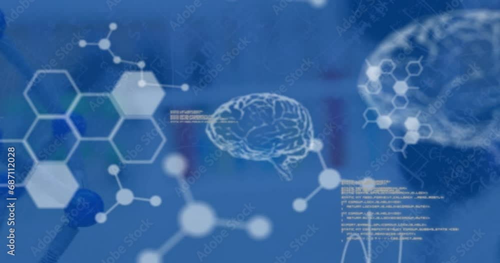Poster animation of human brains and scientific data processing over laboratory