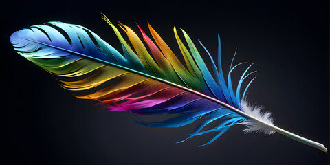 A colorful rainbow colored feather, black background, Generative Ai
