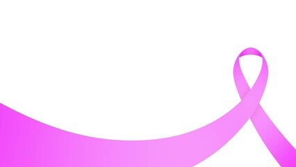 Realistic pink ribbon banner animation for breast cancer awareness symbol with copy space text area on alpha channel transparent background