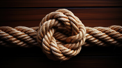 Fototapeta na wymiar A detailed image of a rope with a visible knot, perfect for illustrating concepts of strength, security, restriction, adventure, or outdoor themes in designs and projects.