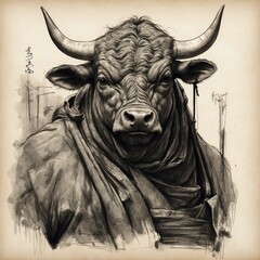 Bull in clothes - sketch