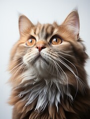 A close up of a cat looking up.