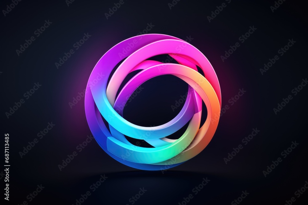 Poster a colorful circular object on a black background.