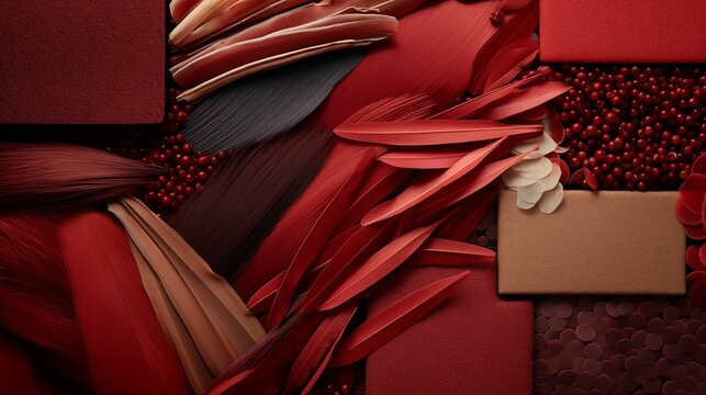 AI generated image - interior design moodboard in red colors tones