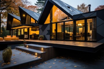 Fototapeta premium Modern exterior of luxury cottage. Private house in scandinavian style