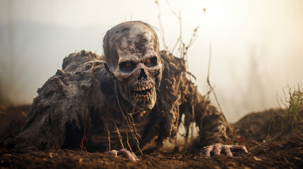 Nasty zombie coming out of grave - obrazy, fototapety, plakaty