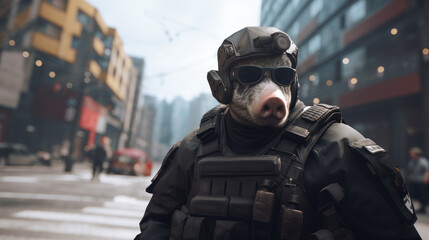 Special force officer with face of a wild hog