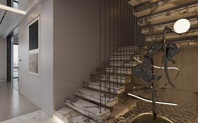 Latest stairs interior design, metalic, wall artwork, stylish paddle