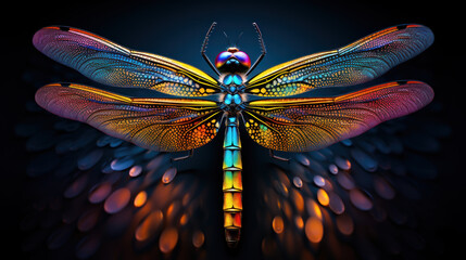 Unreal, fantastic neon glowing dragonfly