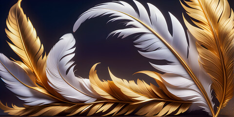 Feathers shining brilliantly in gold, Generative Ai
