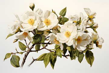 A blossoming apple tree. Close-up of white flowers on a branch