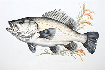 Illustration of a sea bass in a vintage style.