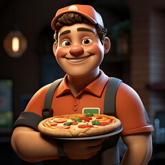 3d cartoon Character of pizza delivery boy - obrazy, fototapety, plakaty