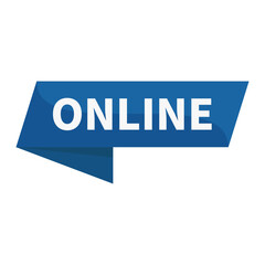 Online In Blue Rectangle Ribbon Shape For Sign Information Announcement Social Media Business Marketing
