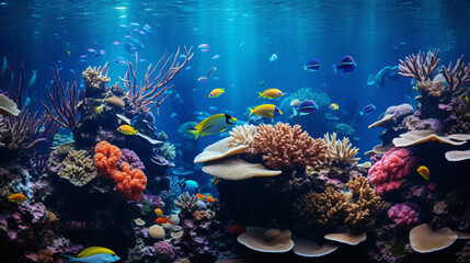 Fototapeta na wymiar Beautiful underwater scenery with various types