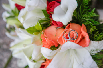Flowers, bouquet bride, Wedding, rings, beautiful, elegant, bride, groom, couple, special day