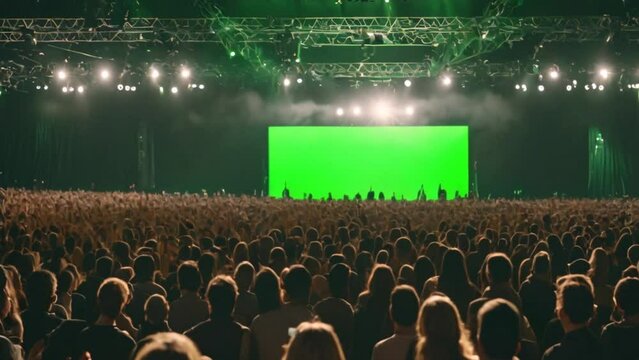 Back view huge crowd of people with phones in hands at live concert or show green screen 4k footage