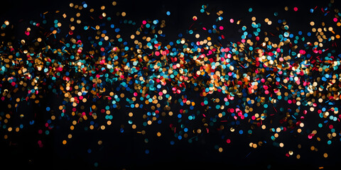 Bunte Konfetti mit dunklem Hintergrund, rot, blau, gold, silber, glitter, Konfettiregen