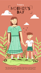Mother's Day vector illustration Banner. Background design with cute character. 