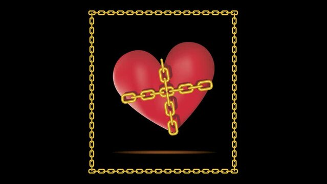 A heart chained with a gold chain. 3d, vector image.