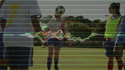 Animation of financial data processing over diverse football players - Powered by Adobe