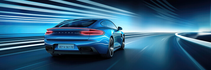 High Velocity Blue Sedan Navigating Highway Bend