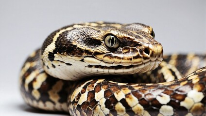 Close-up of a python snake with intricate scales, presenting a captivating and detailed reptilian texture