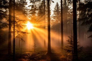 Fototapeta na wymiar Sunlight through the forest trees
