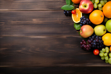 Obraz na płótnie Canvas Top view empty wooden desk with fruits