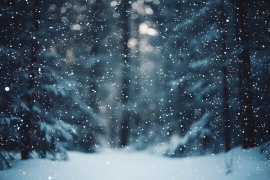 Snowing with forest trees background © Sawai Thong