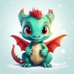 Fototapeta premium Beautiful cute magic dragon with big kind eyes. A wonderful and sweet character.