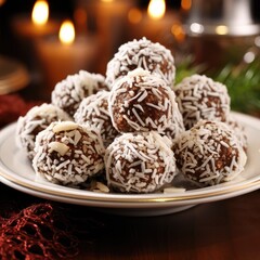 Fototapeta na wymiar delicious rum balls with coconut topping